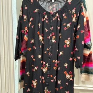 J. Jill Black Floral Button Down Shirt